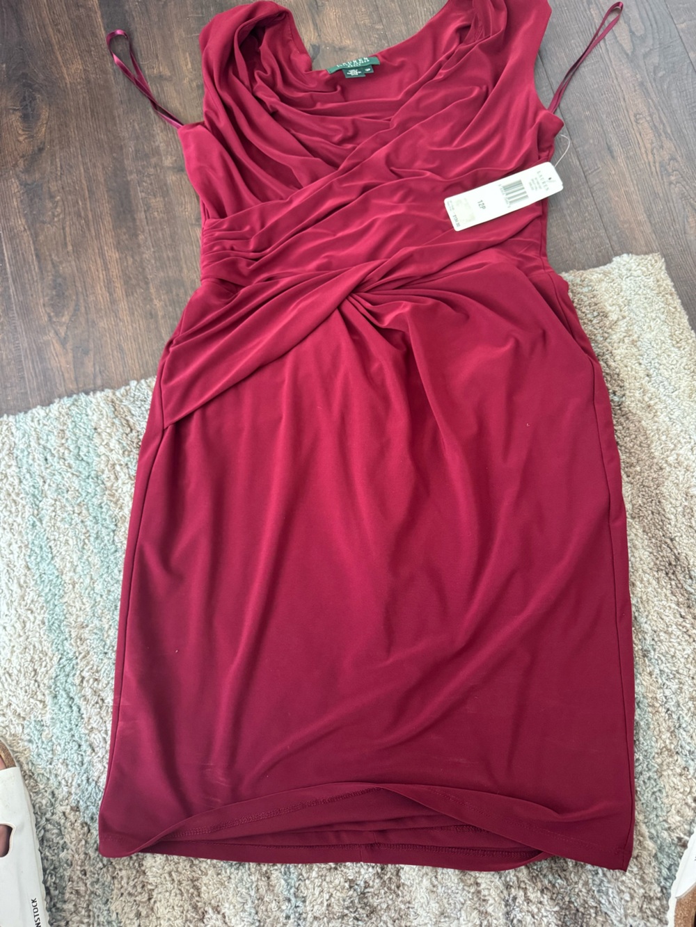 Ralph Lauren Draped Twist-Front Pencil Skirt Dress in Wine